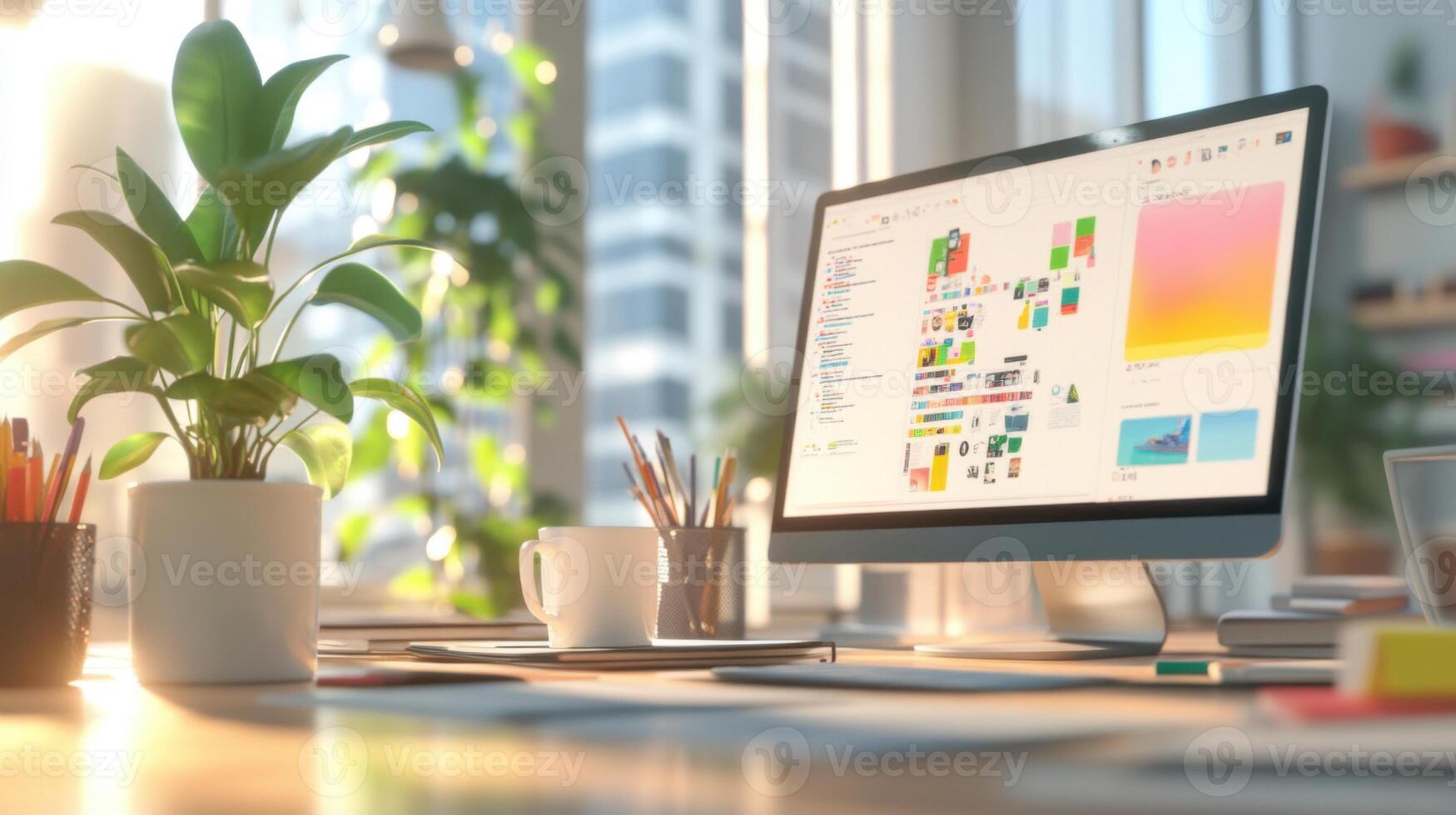 Modern Workspace with Computer Screen photo
