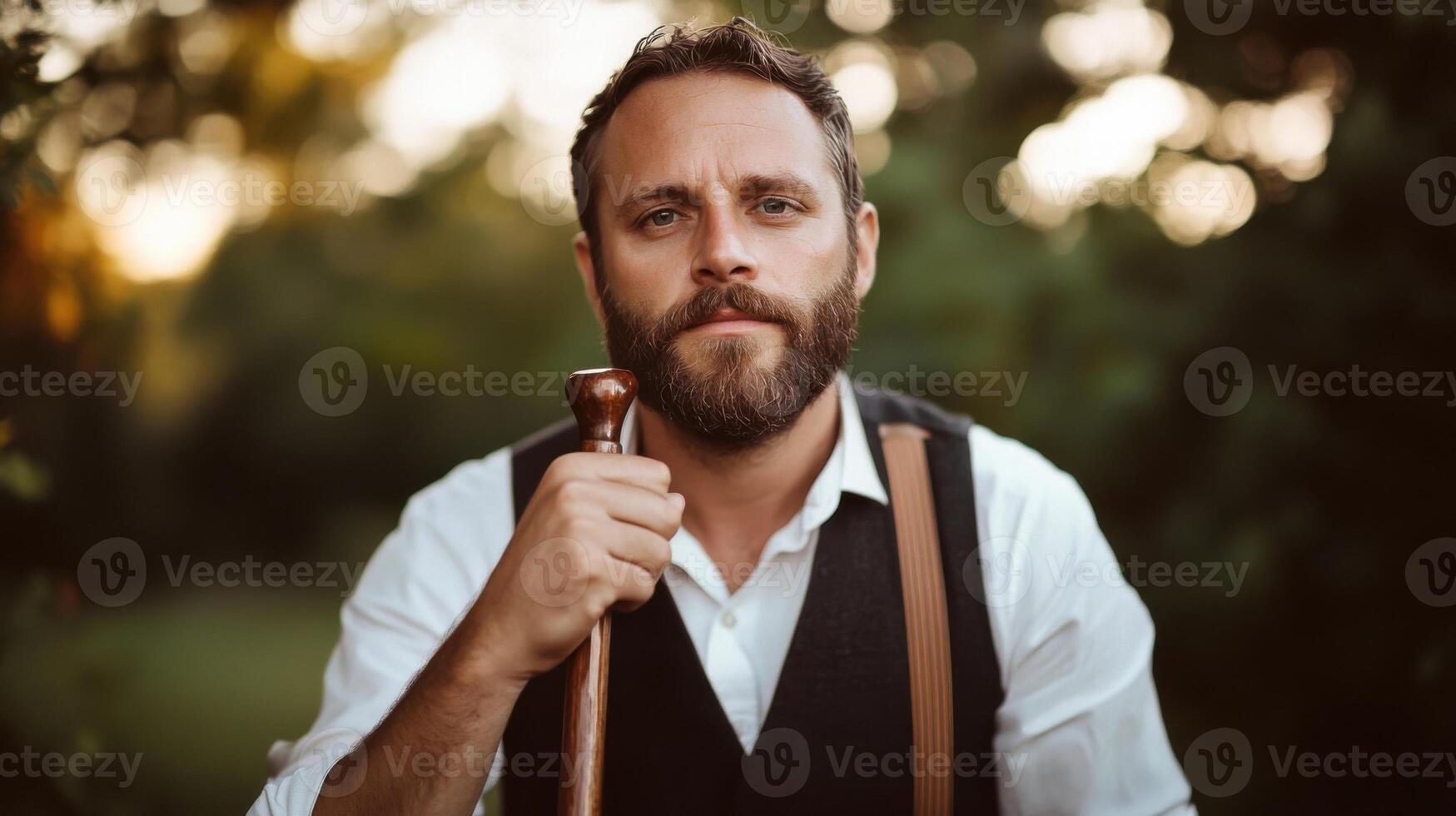 Man with walking stick, outdoors, portrait photo