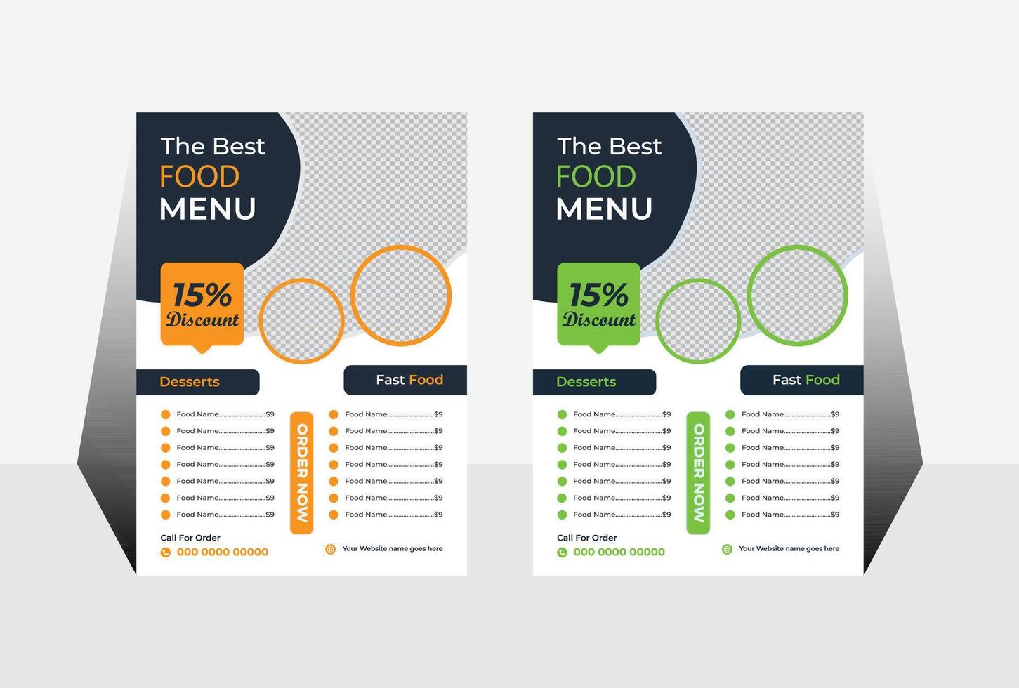 Stylish Modern Restaurant Food Menu Templates with 15 Discount Offer for Fast Food and Desserts vector