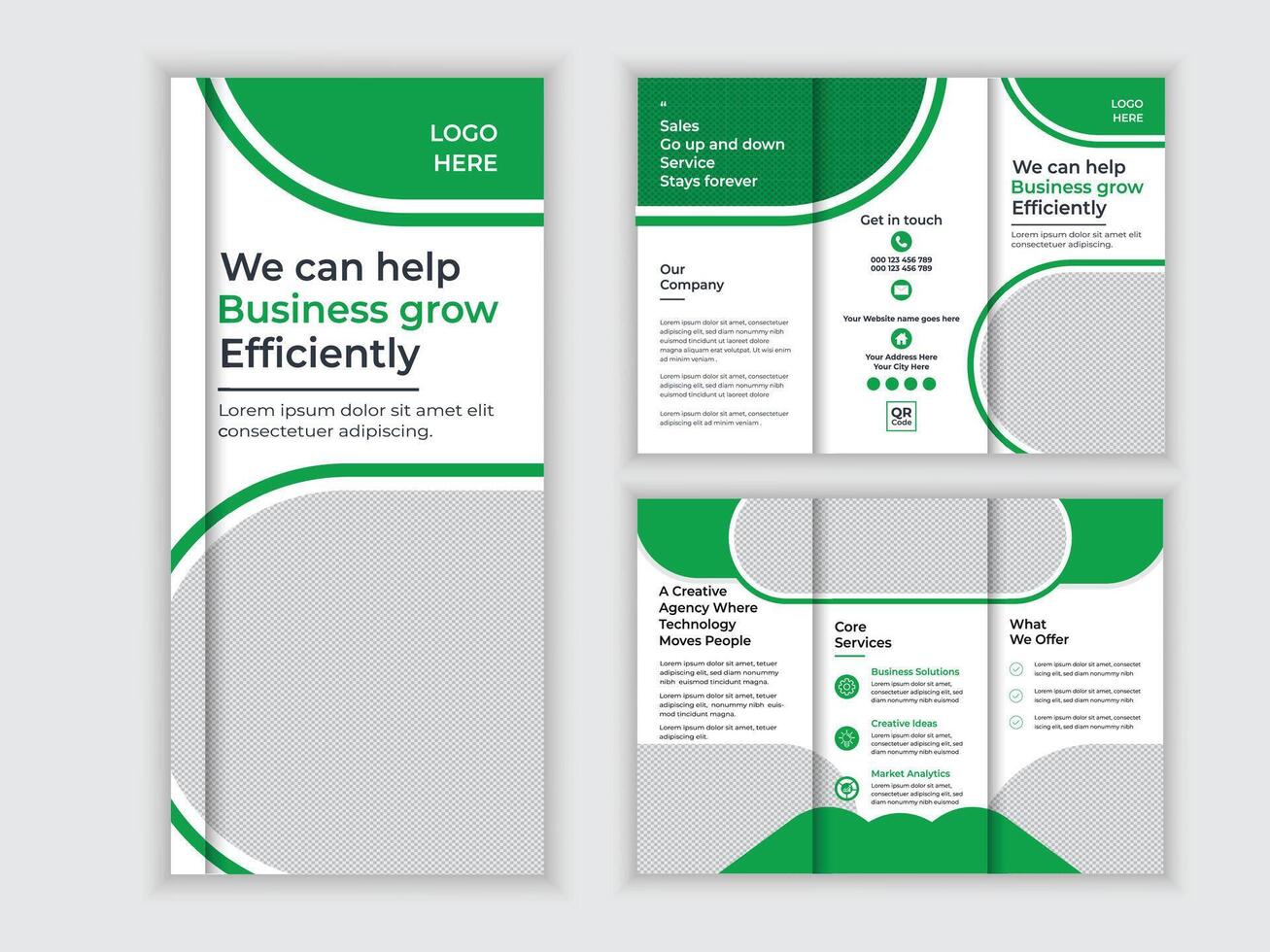 Professional Tri-Fold Brochure Design Modern Green and White Template for Efficient Business Growth - Professional digital artwork with vibrant colors and detailed composition vector