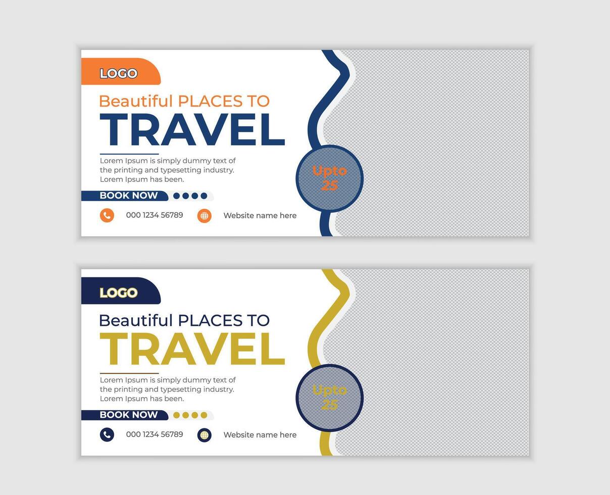 Inspiring Travel Banner Design Discover Beautiful Places to Explore with Up to 25 Off, Book Now vector