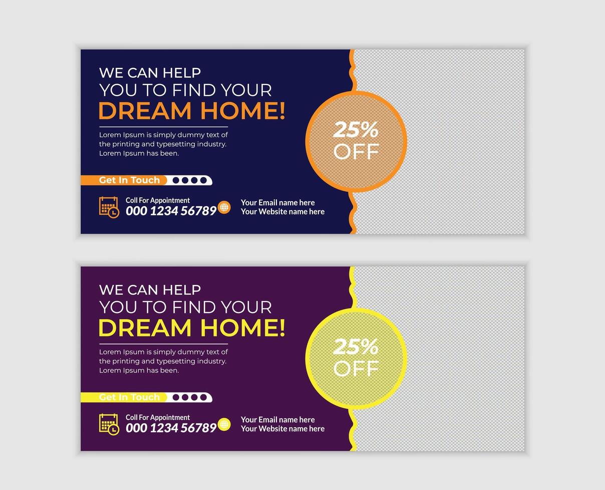 Find Your Dream Home with 25 Off Stunning Real Estate Banner Design for Social Media Marketing vector