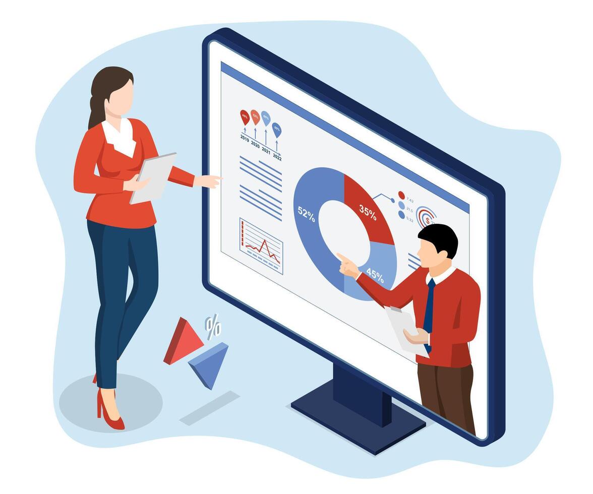 Business professionals analyzing data visualization vector