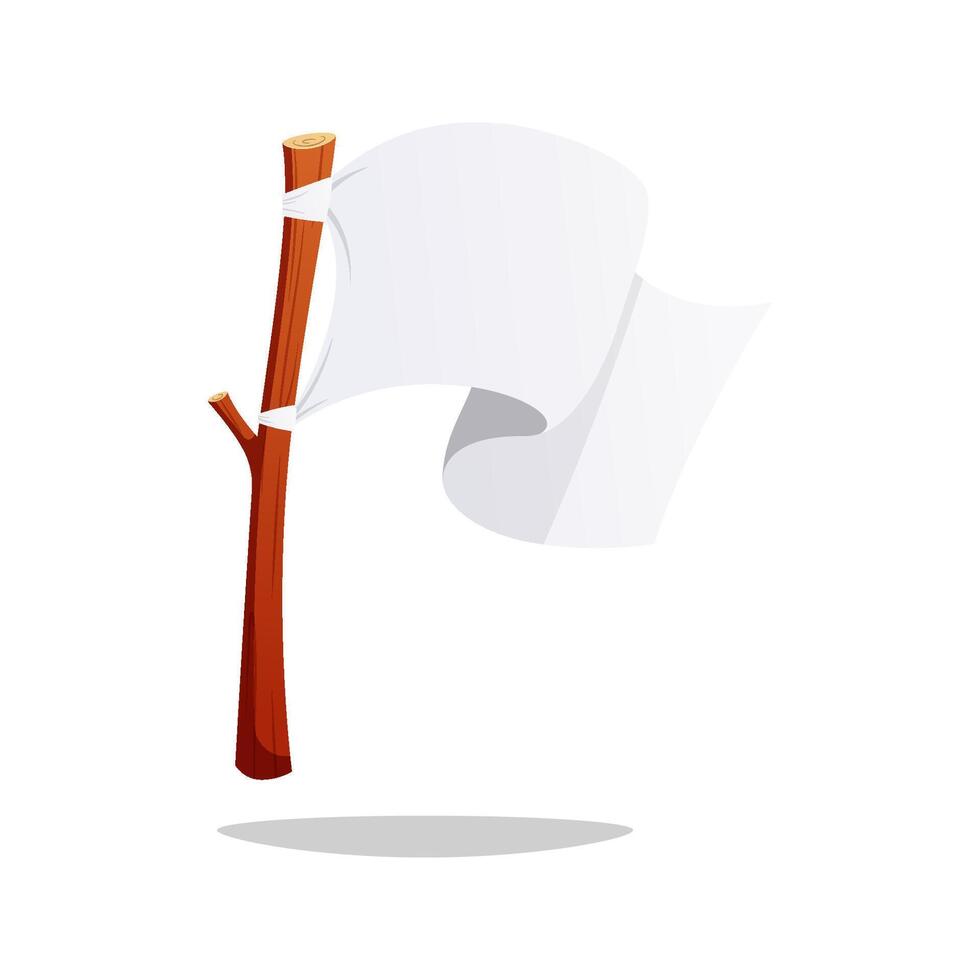 White flags on the wooden branch isolated on white background. vector