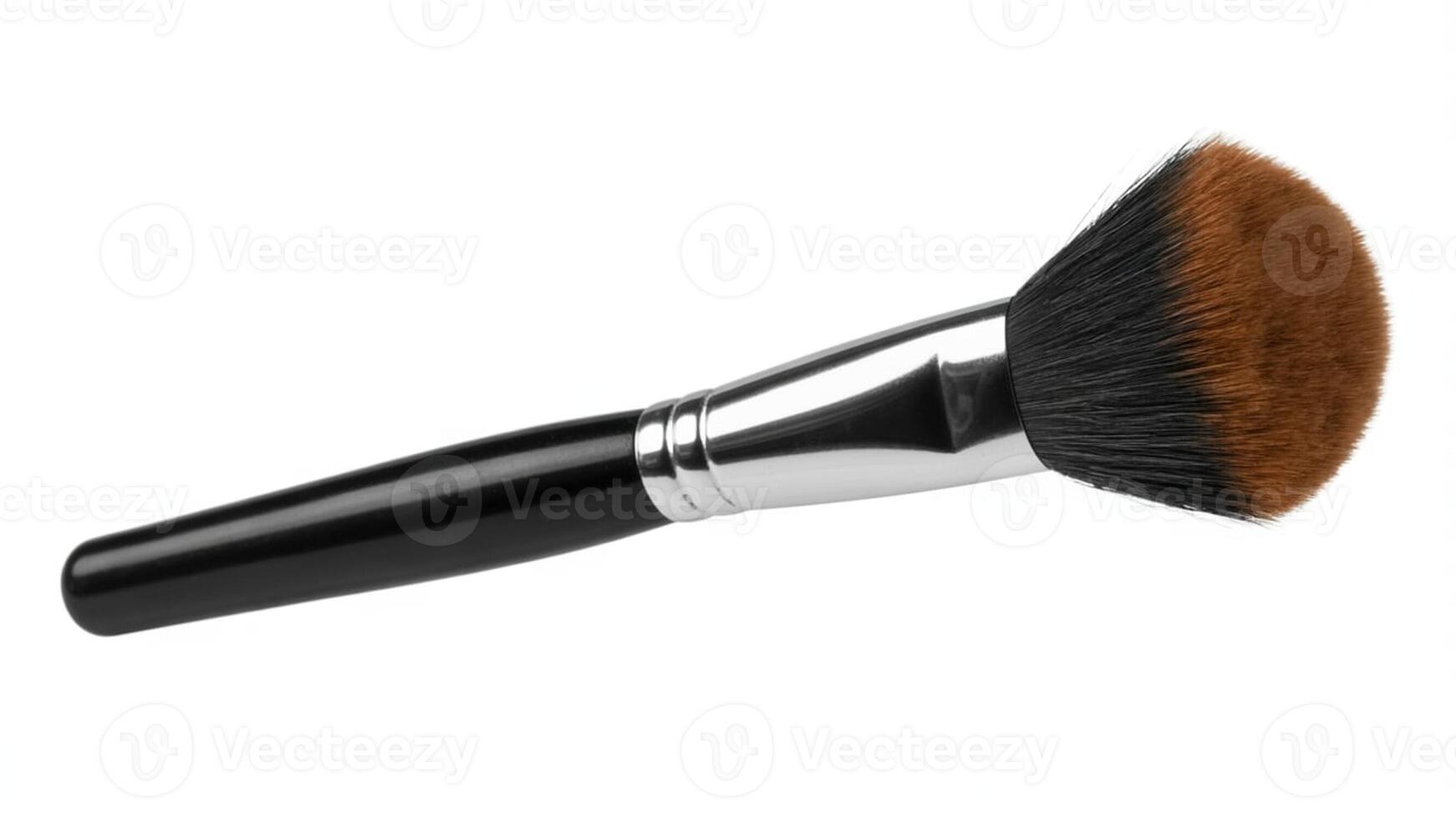 Isolated makeup brush with black handle and brown bristles on a white background photo