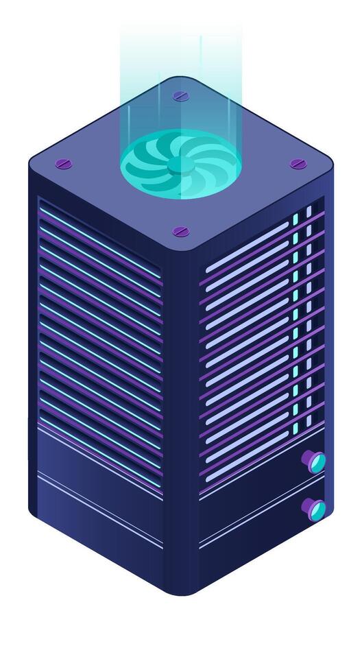 Isometric futuristic server. Isometric database. Abstract blockchain. Computer storage. Cloud storage. Isometric, vector