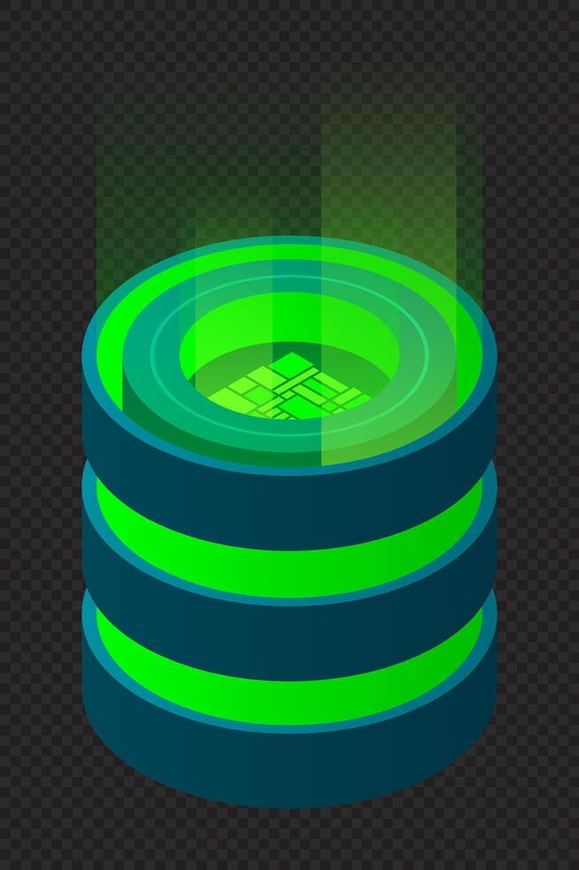 Isometric database. Futuristic server. Big data isometric. Cloud computing and file cloud storage. Isometric. vector