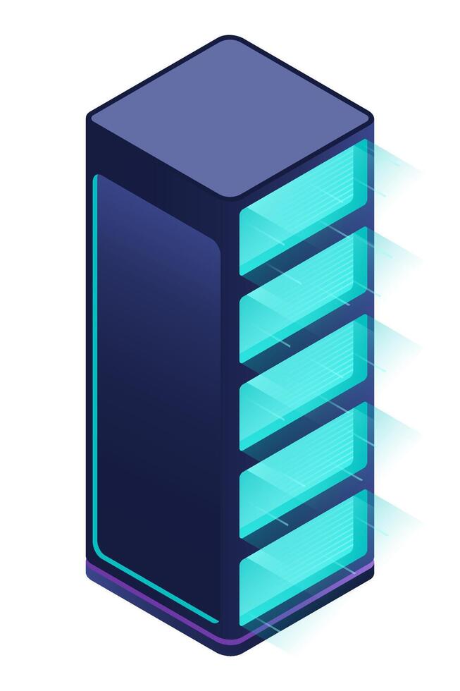 Isometric futuristic server. Isometric database. Abstract blockchain. Computer storage. Cloud storage vector