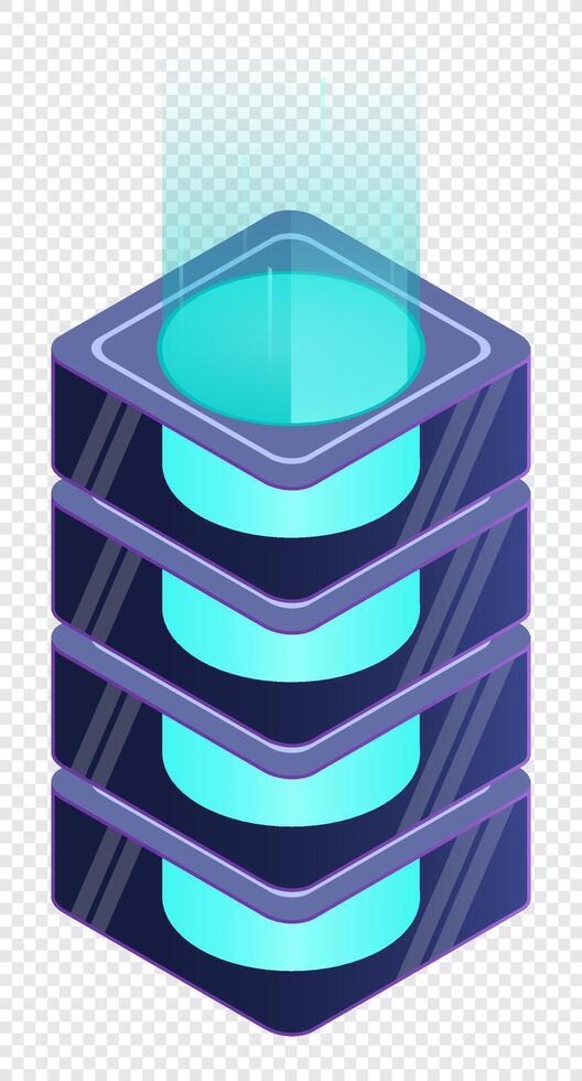 Isometric futuristic server. Isometric database. Abstract blockchain. Computer storage. Cloud storage. Isometric technology, vector