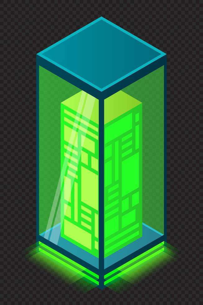 Isometric database. Futuristic server. Big data isometric. Cloud computing and file cloud storage. Isometric technology, vector