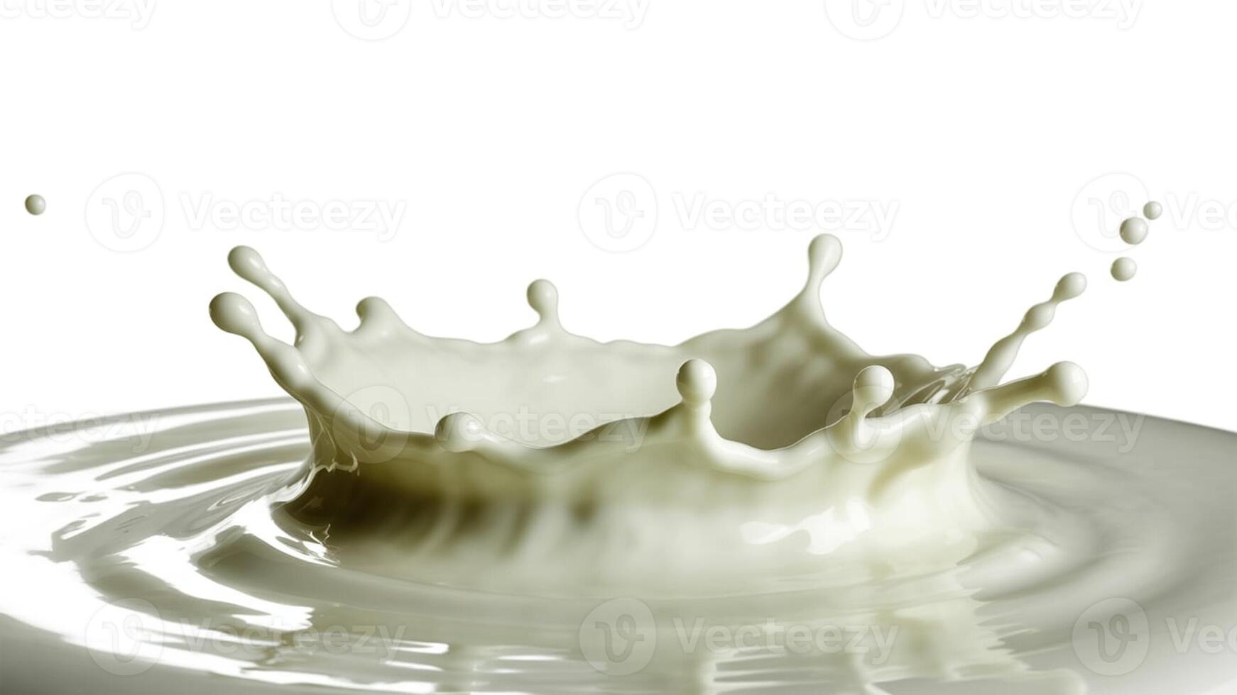 A close up shot of a milk crown with droplets on a white background in a studio setting photo