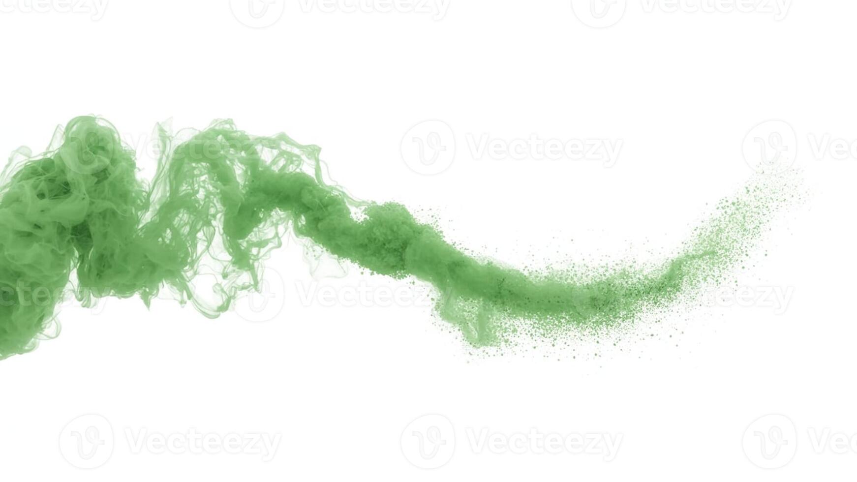 A swirling trail of green pigment suspended in a white space creating an abstract design photo