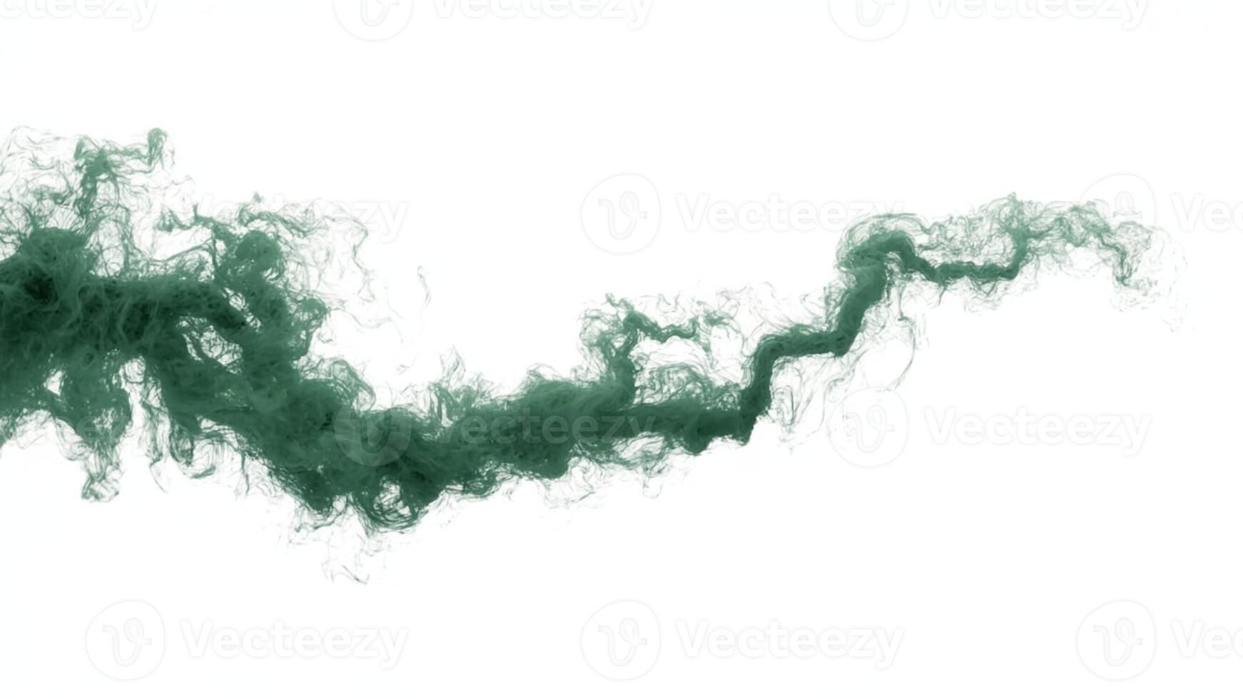 A horizontal plume of dark green smoke on a white background creating a flowing effect photo