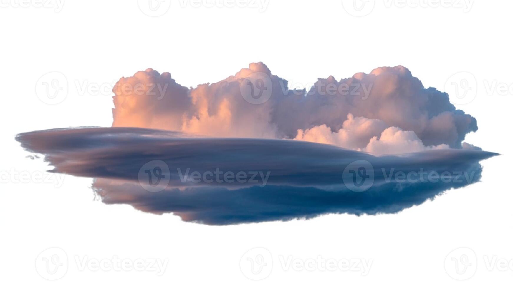 Isolated cloud formation with flat bottom and fluffy top against white background photo