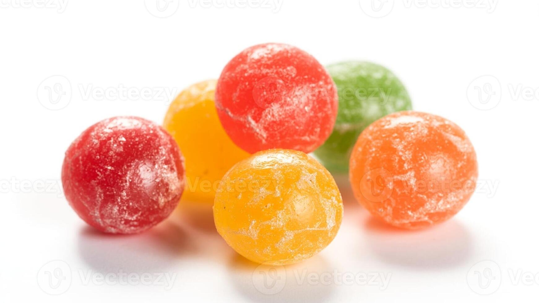 A vibrant assortment of hard candies in various colors on a white background photo