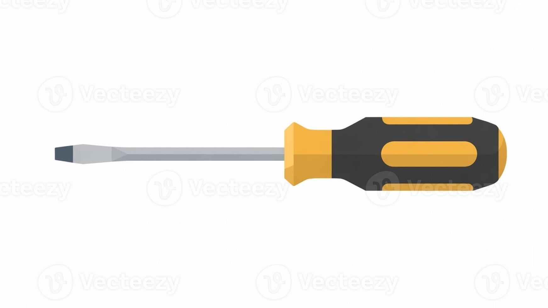 Illustration of a flat head screwdriver with a yellow and black handle on white photo