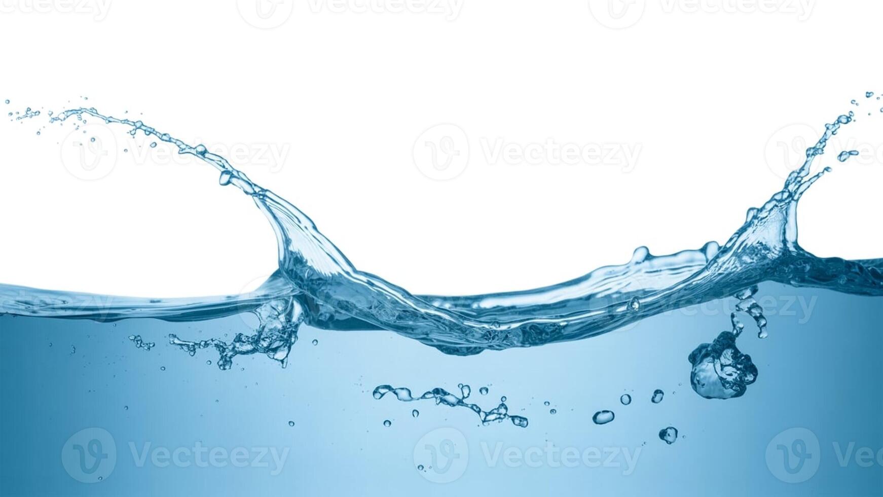 A close up shot of splashing water with droplets against a white background photo