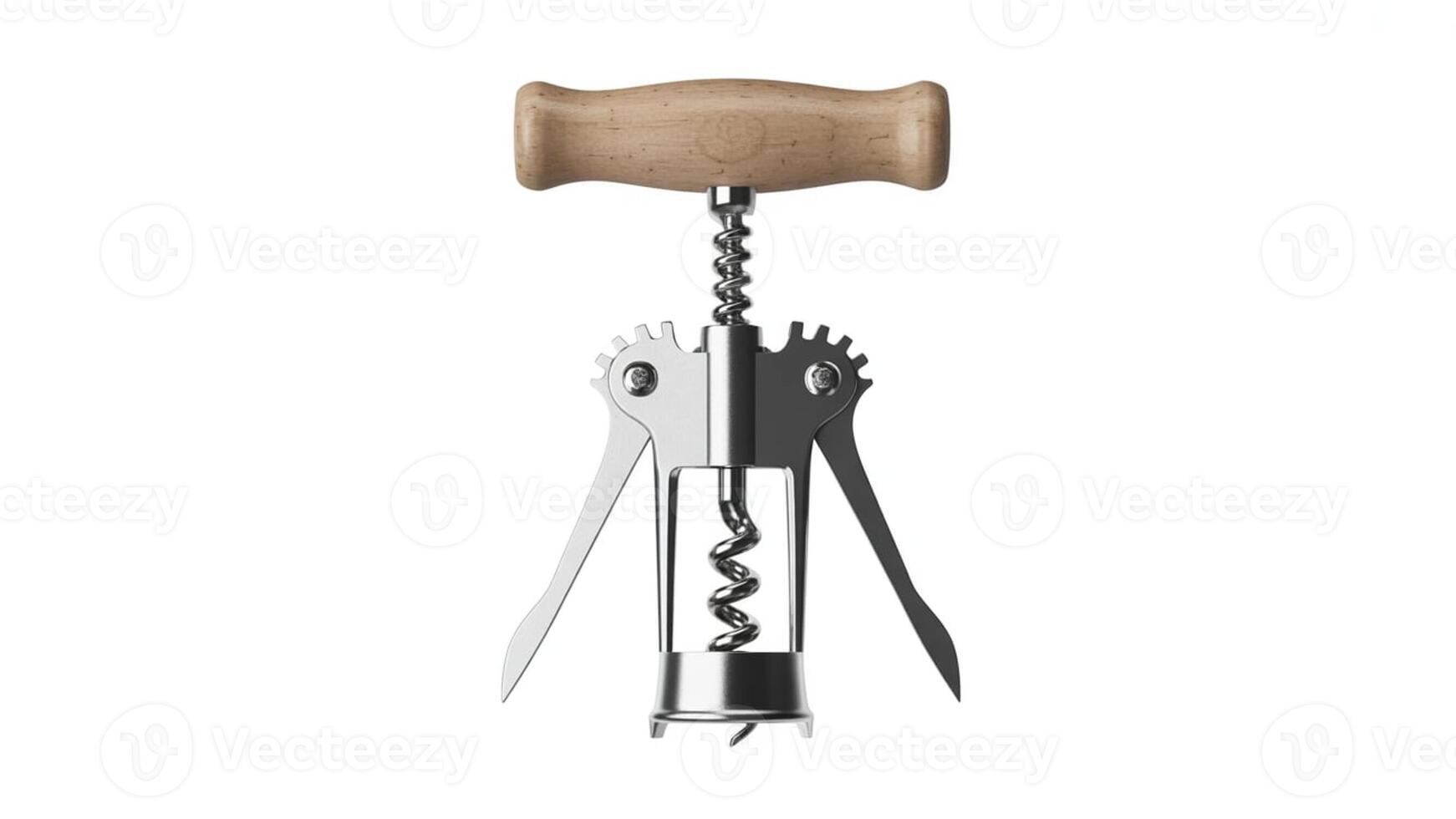 Isolated image of a metal corkscrew with a wooden handle on a white background photo