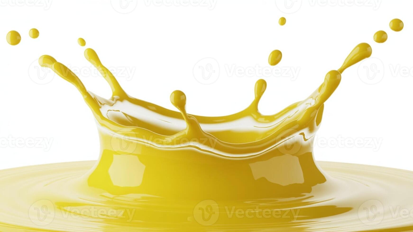 A close up view of a yellow liquid splash resembling a crown on white background photo