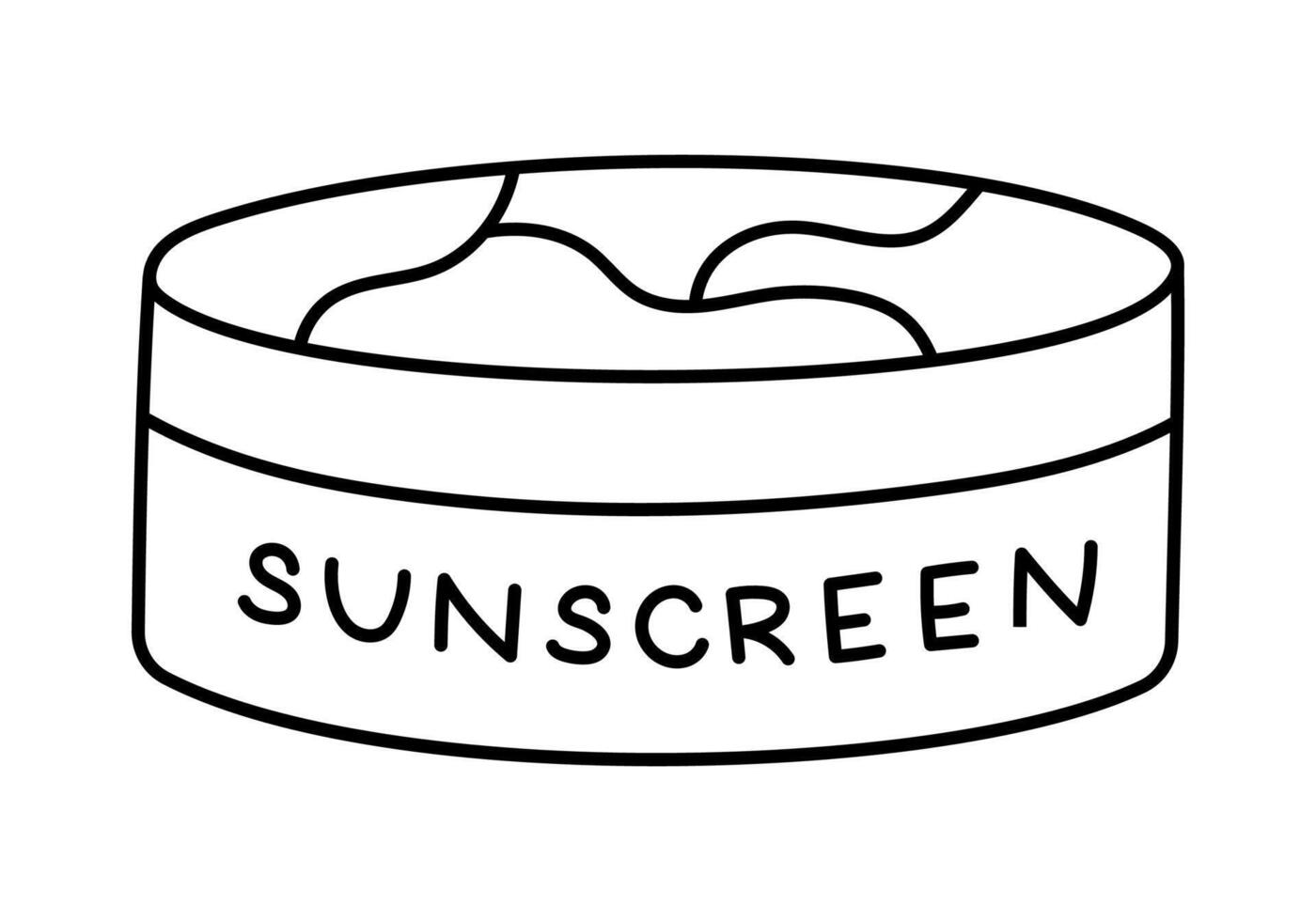 Simple outline jar with sunscreen. Cute hand drawn cream for face, skin and body care. Sunblock product doodle against dangerous ultraviolet sun rays isolated on white background. vector