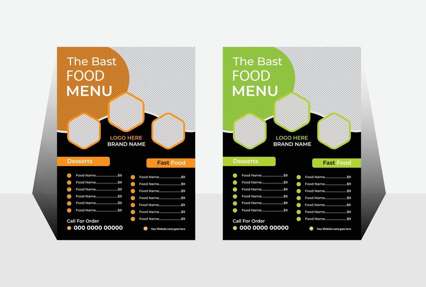 Modern and Stylish Fast Food Menu Template Design with Orange and Green Accents for Restaurants vector