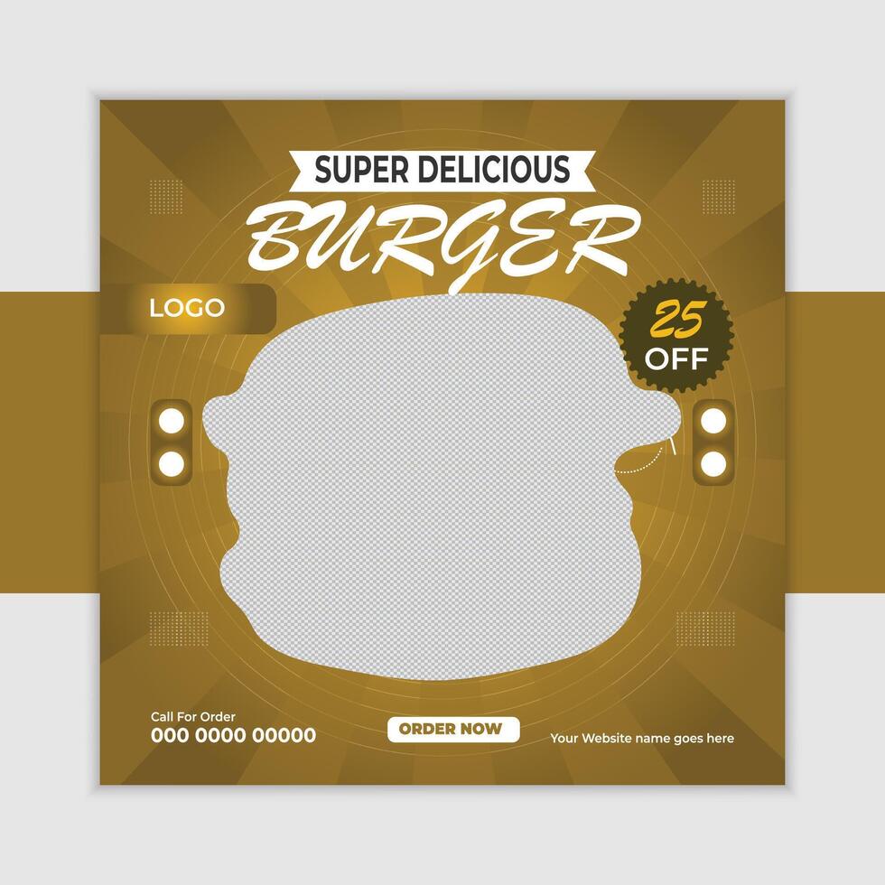 Delicious Golden Burger Social Media Post 25 Off Special Offer, Order Now - Professional digital artwork with vibrant colors and detailed composition vector