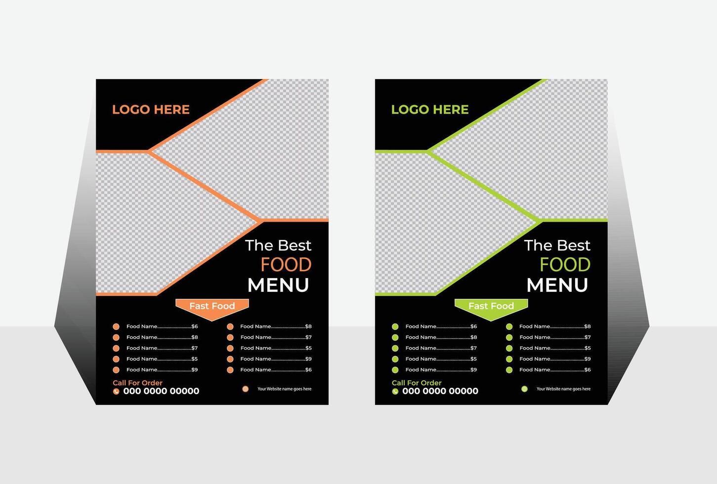 Stylish Modern Restaurant Menu Design Template for Fast Food, Featuring Two Color Options, Clean and Appealing Layout vector