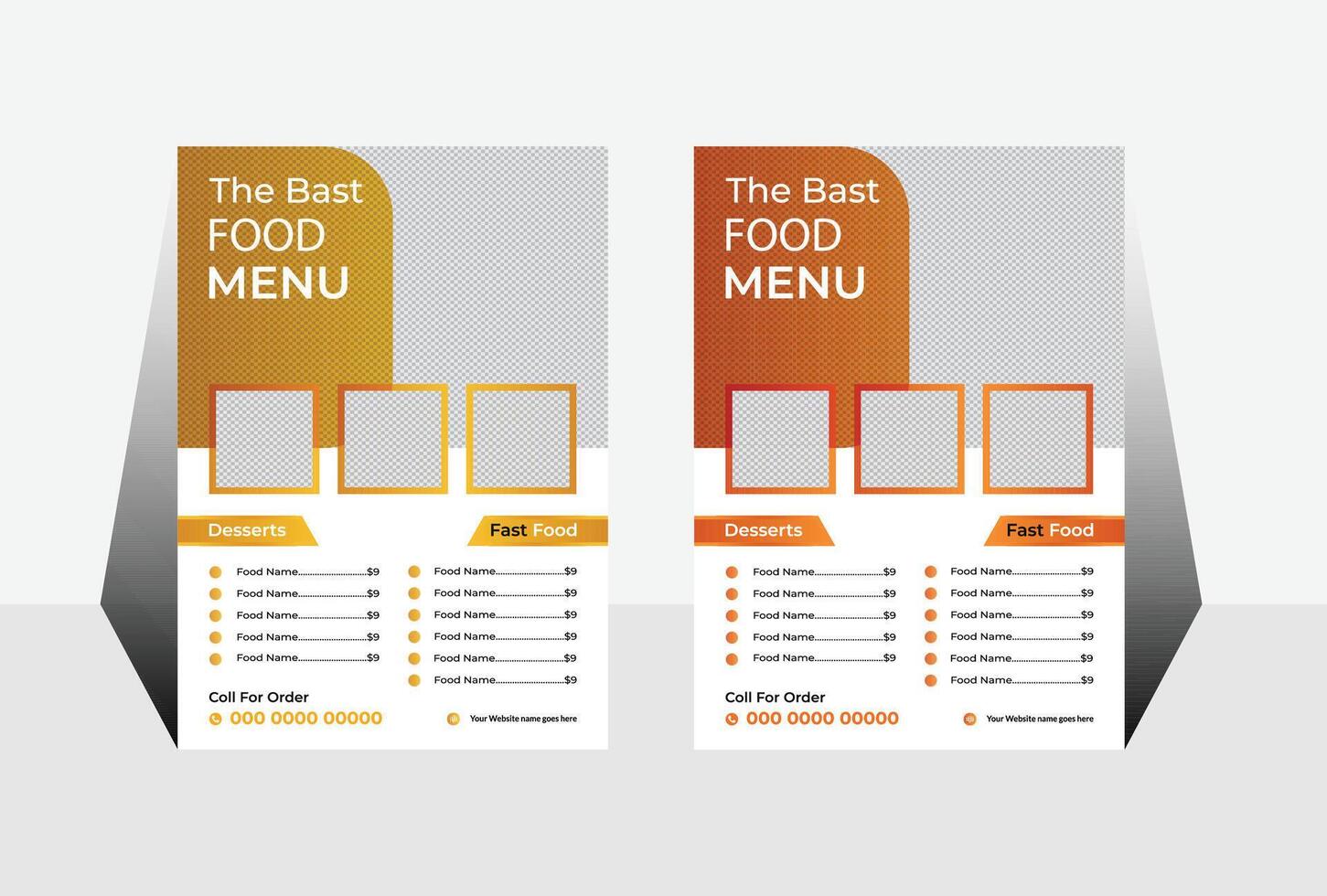Elegant Orange and Gold Restaurant Menu Template Design for Fast Food and Desserts, Appealing and Modern vector