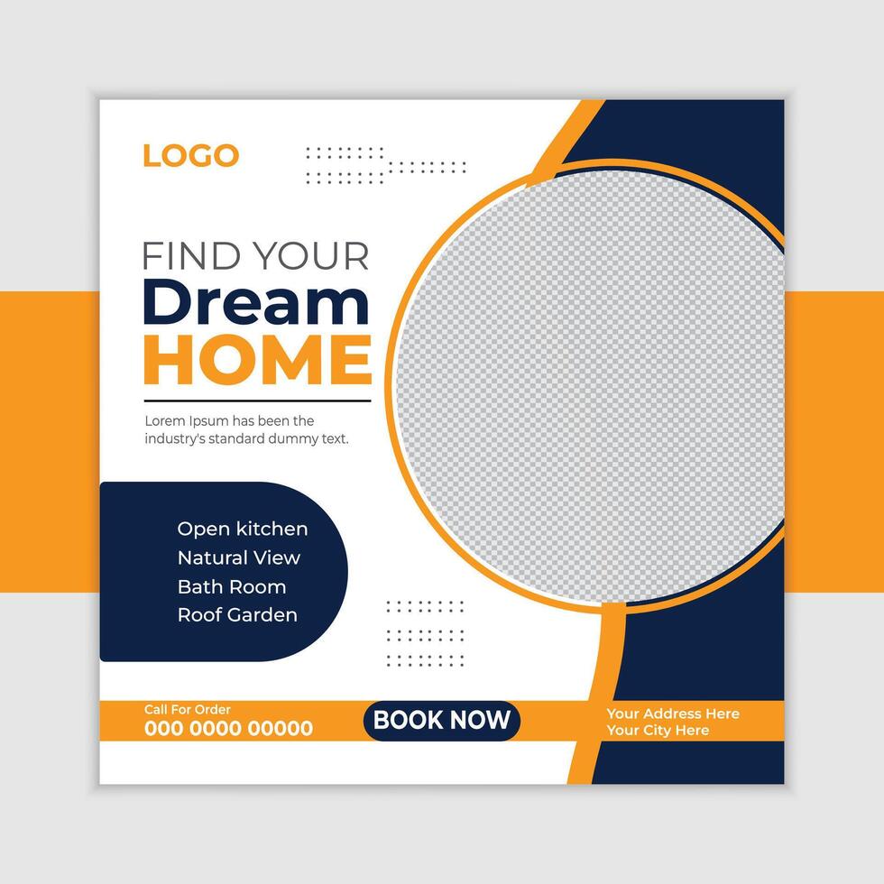 Find Your Dream Home Modern Social Media Post Design for Real Estate, Featuring Stunning Natural Views and Luxurious Amenities vector