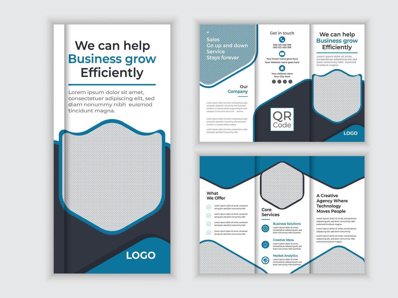 Modern Tri-Fold Brochure Design Help Your Business Grow Efficiently with Professional Marketing Materials - Professional digital artwork with vibrant colors and detailed composition vector