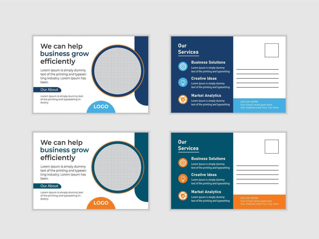 Professional and Modern Business Postcard Templates for Efficient Growth, Featuring Blue and Orange Design - Professional digital artwork with vibrant colors and detailed composition vector
