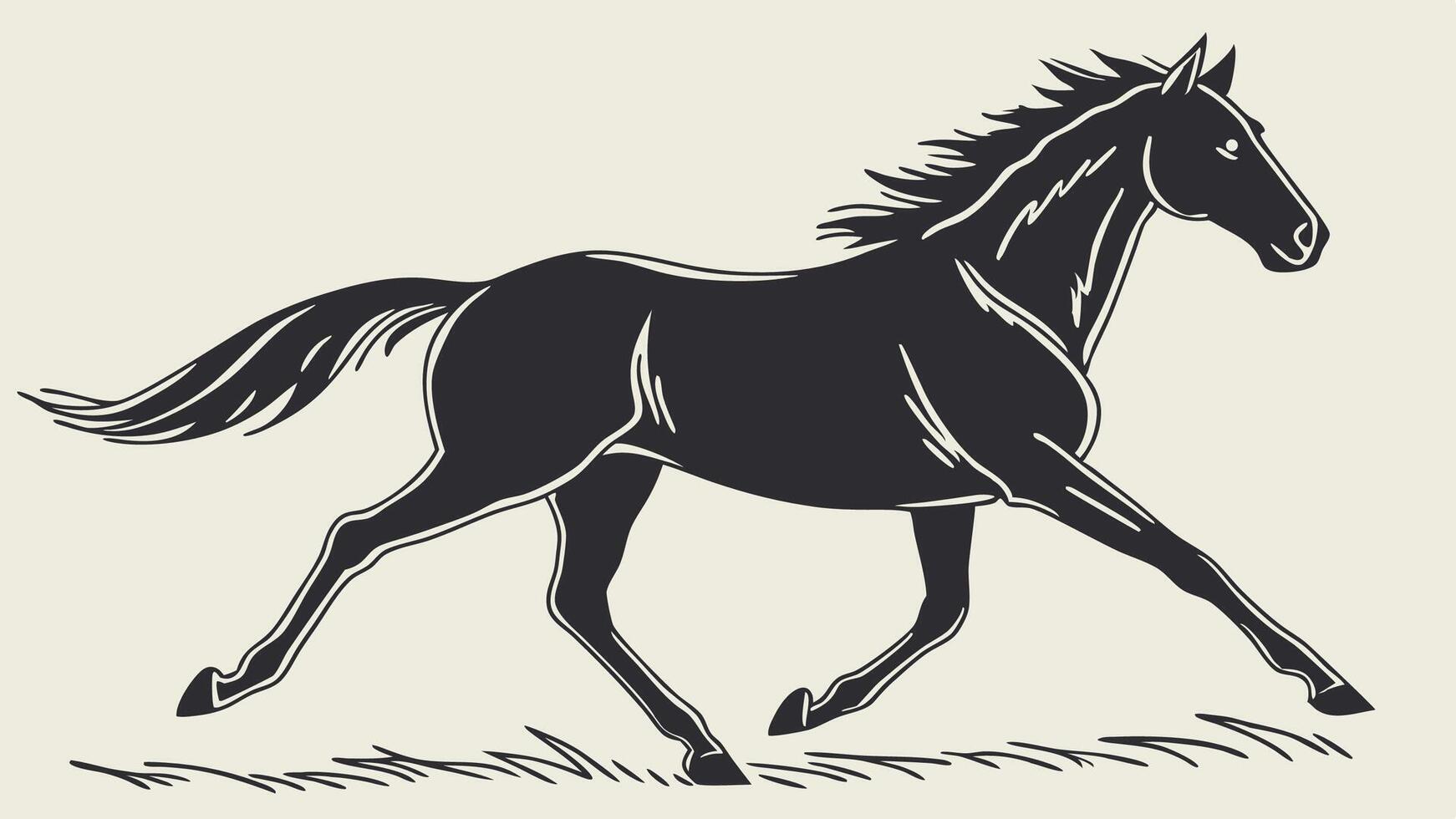 A black horse running on a white background vector
