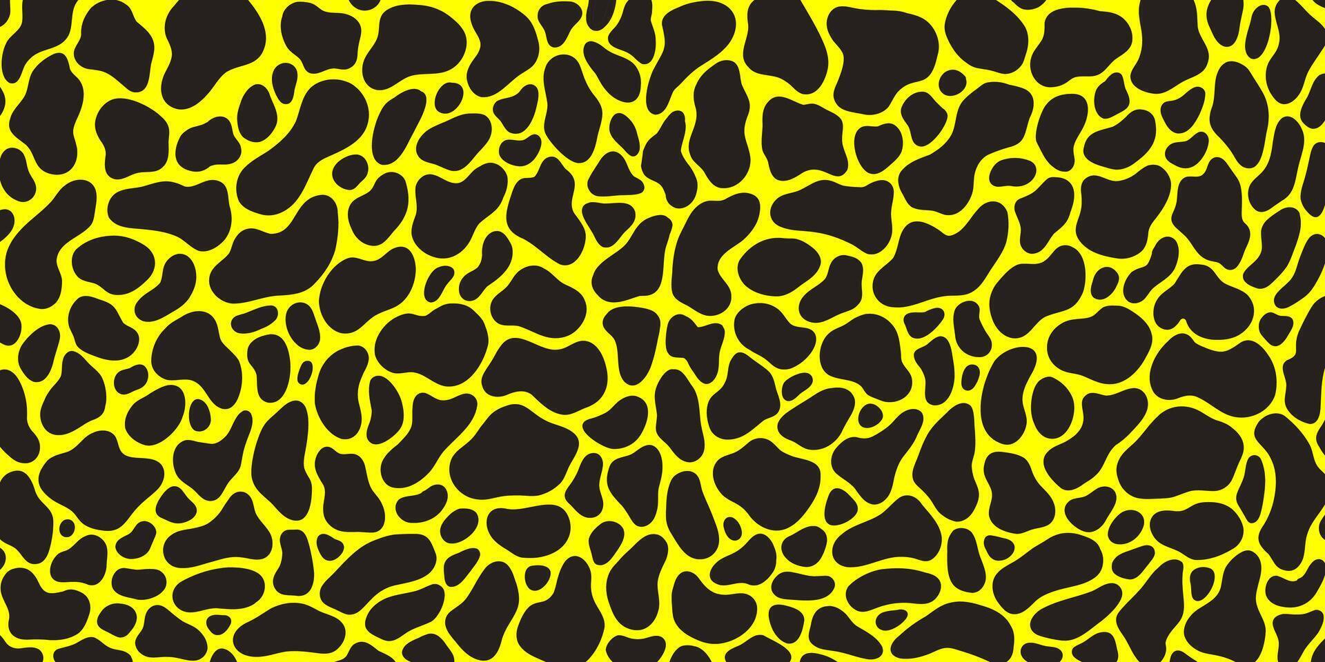 Horizontal animal skin fur pattern, nature inspired theme, black and yellow print, trendy background vector