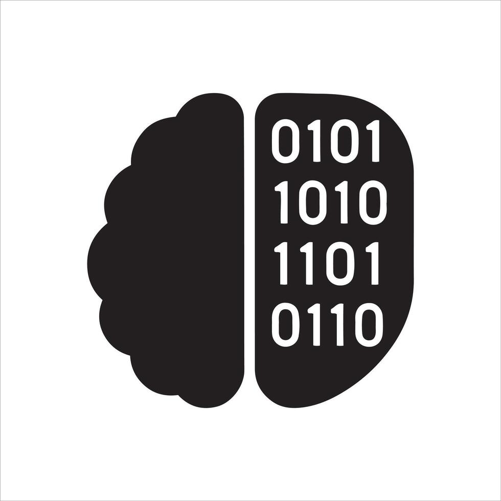 Abstract binary code brain ai illustration vector