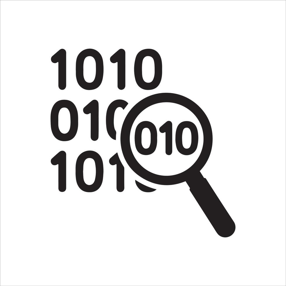Magnifying glass examining binary code data vector