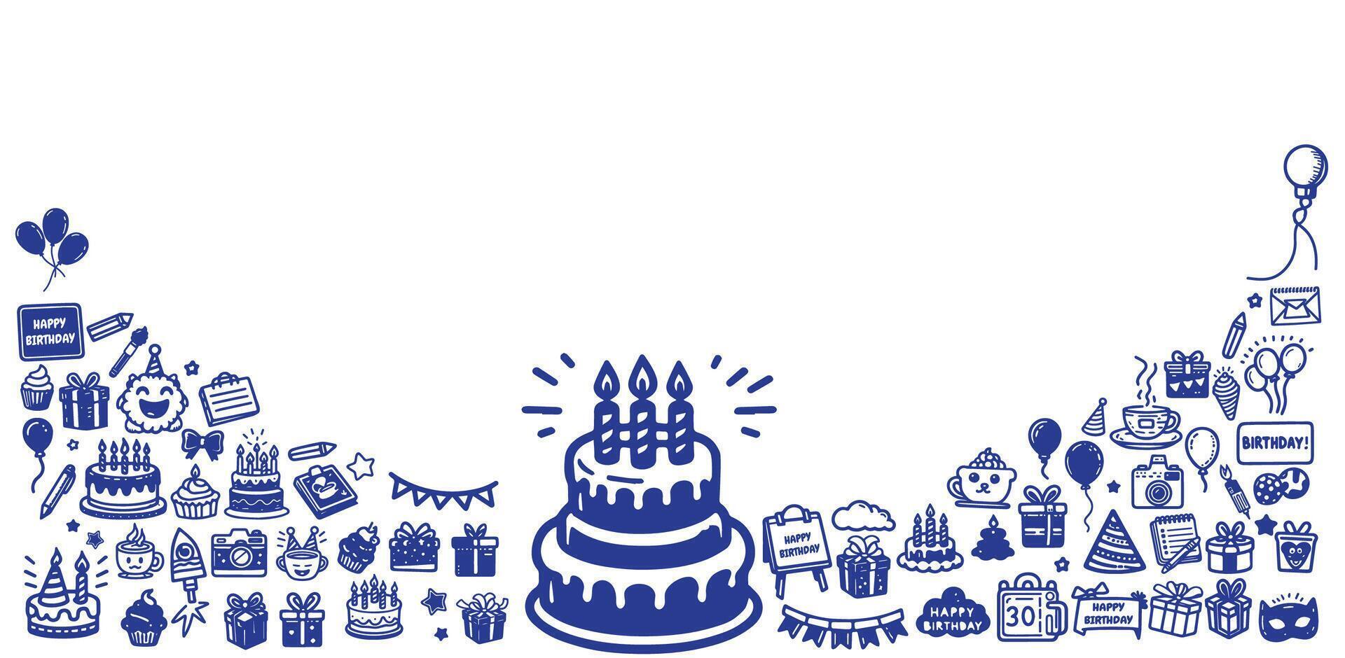 Blue of Hand draw Set of simple birthday icons vector