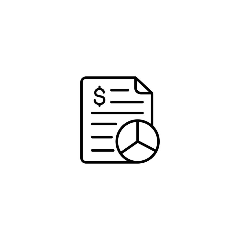 Financial report icon depicting a document with a pie chart and dollar sign, symbolizing data analysis and accounting. vector