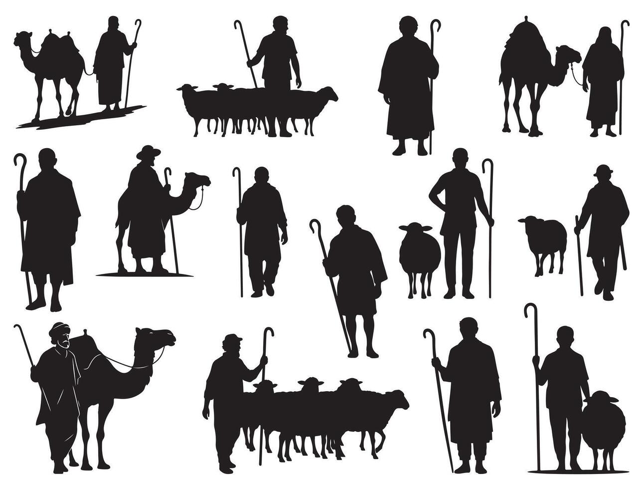SHEPHERDS SILHOUETTE WHITE BACKGROUND vector