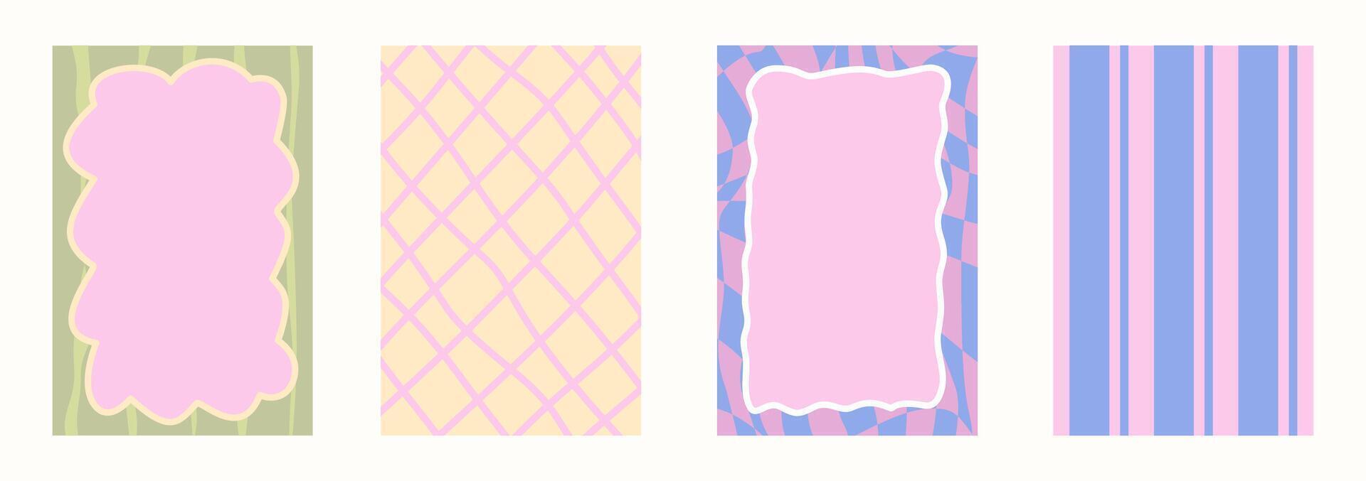 Scallop frame with line whimsical style. Wavy line decorative poster with text frame pastel color. Scallop border on poster. illustration vector
