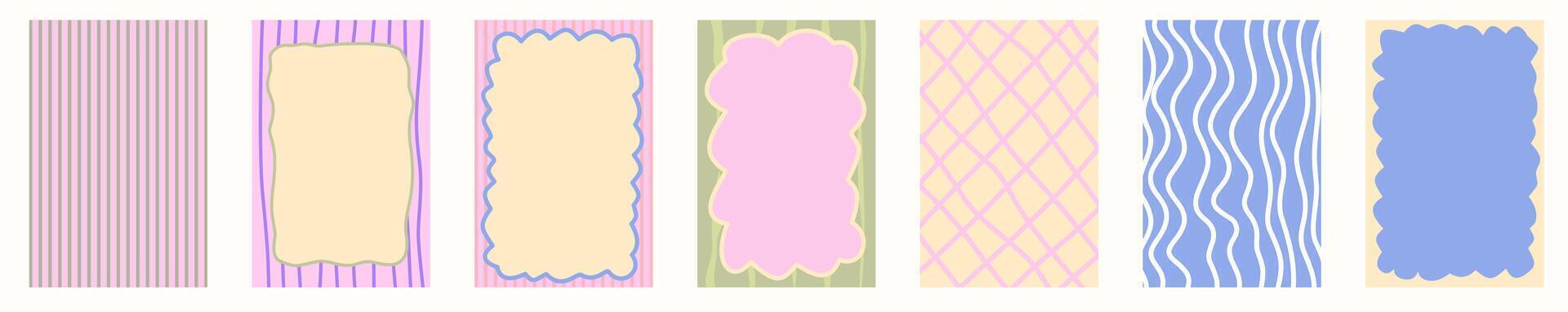 Scallop frame with whimsical style. Wavy line decorative poster with text frame pastel color. Scallop border on cute poster. illustration vector
