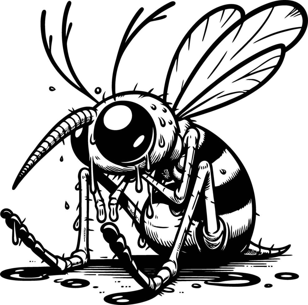 Sad Mosquito Cartoon with Insect Icon. vector