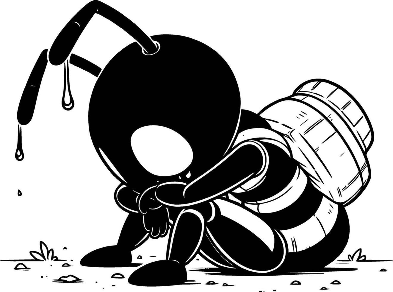 Sad Ant Cartoon Insect Depression Failure Alone. vector