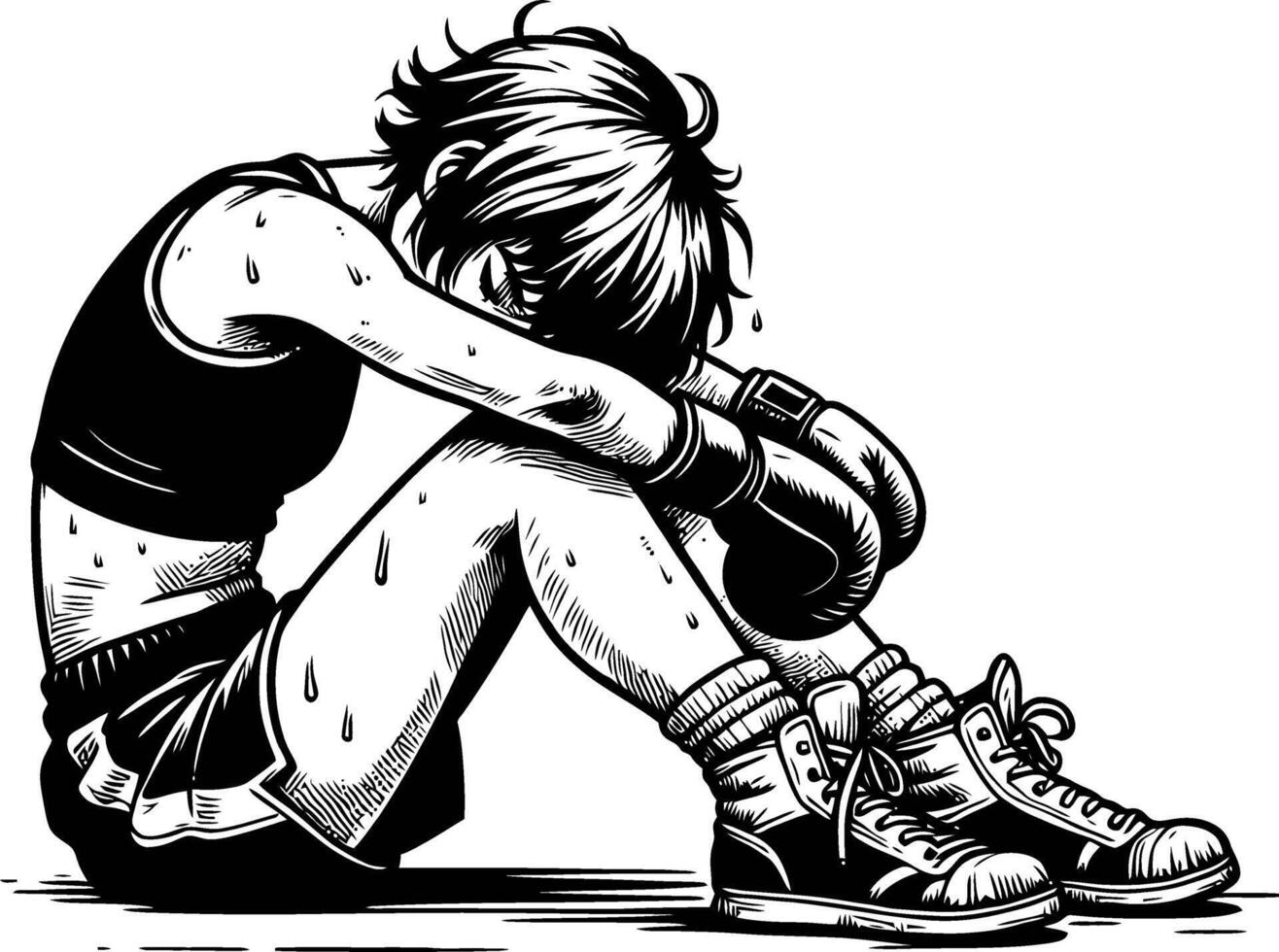 Boxer fatigue Exhausted athlete Sport. vector