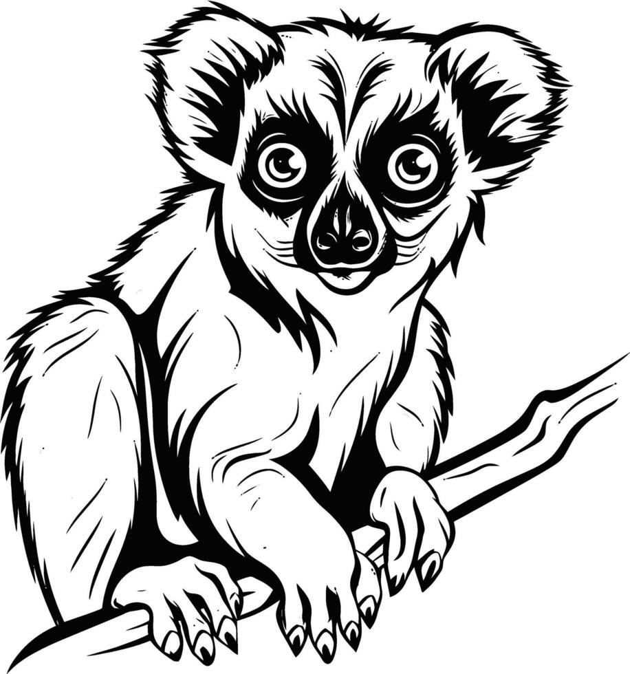 Lemur on Branch with Illustration, and Wildlife. vector