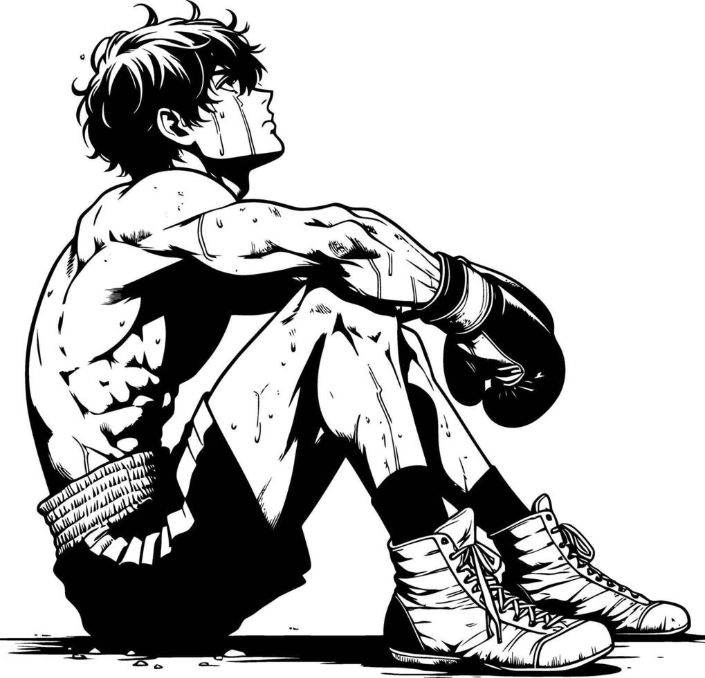 Boxer resting with manga style, and black and white. vector