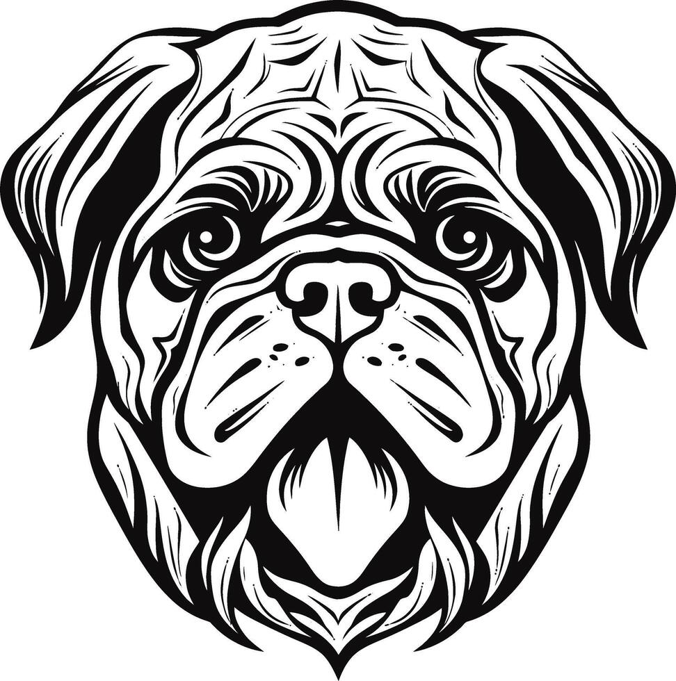 Pug Dog Portrait with Pet Head, and Black and White. vector