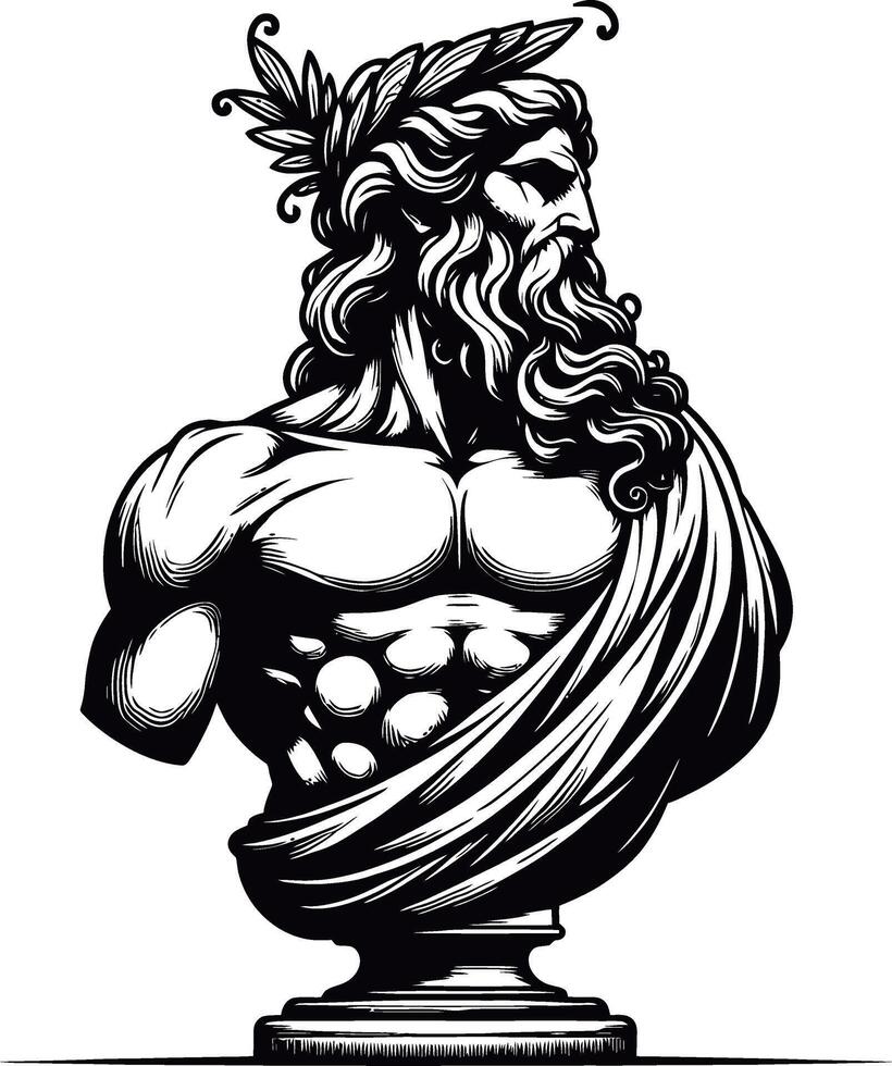 Zeus Bust Greek Mythology with Artwork. vector