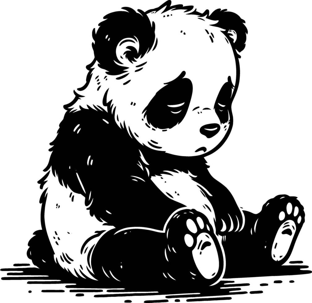 Sad Panda Bear with Cute Animal, and Black and White. vector