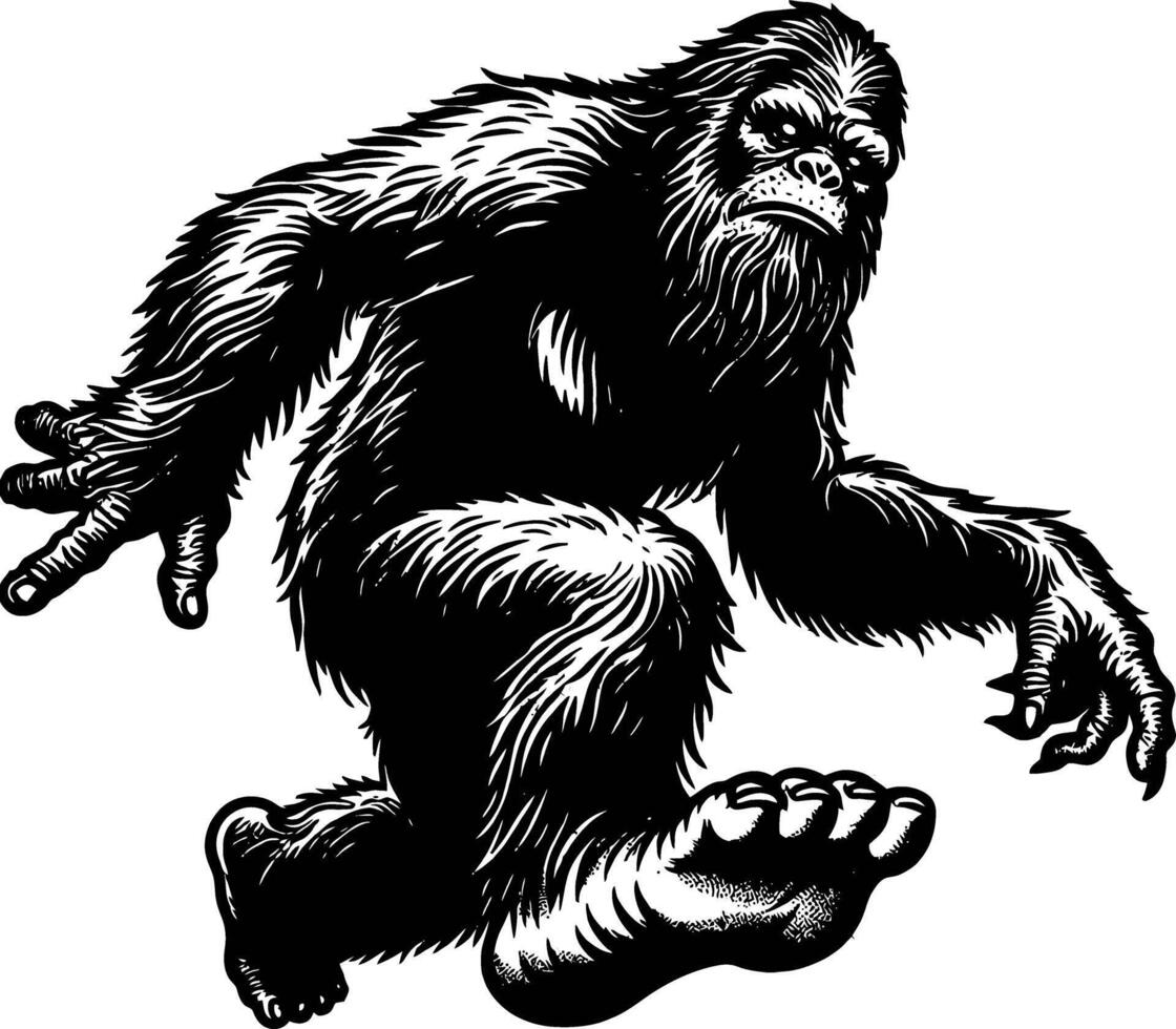 Bigfoot Illustration with Sasquatch, and Mythical Creature. vector