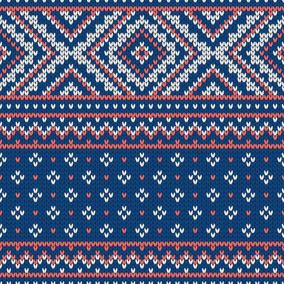 Scandinavian knitted seamless pattern. Norwegian native style sweater, ornament with snowflakes. Wool texture. Winter holiday background vector